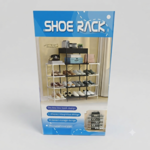 Multi-Layer Metal Dustproof Shoe Rack - Sturdy Steel Pipe L-Shaped Vertical Shoe Organizer (5 to 9 Layers)