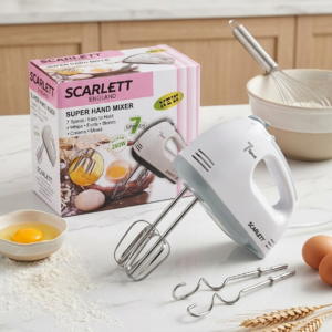 Scarlett 260W 7-Speed Electric Super Hand Mixer - Stainless Steel Whisk & Dough Beaters Set
