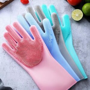 Silicone Dishwashing Scrub Gloves - Multifunctional Magic Kitchen Cleaning Gloves with Built-in Scrubber
